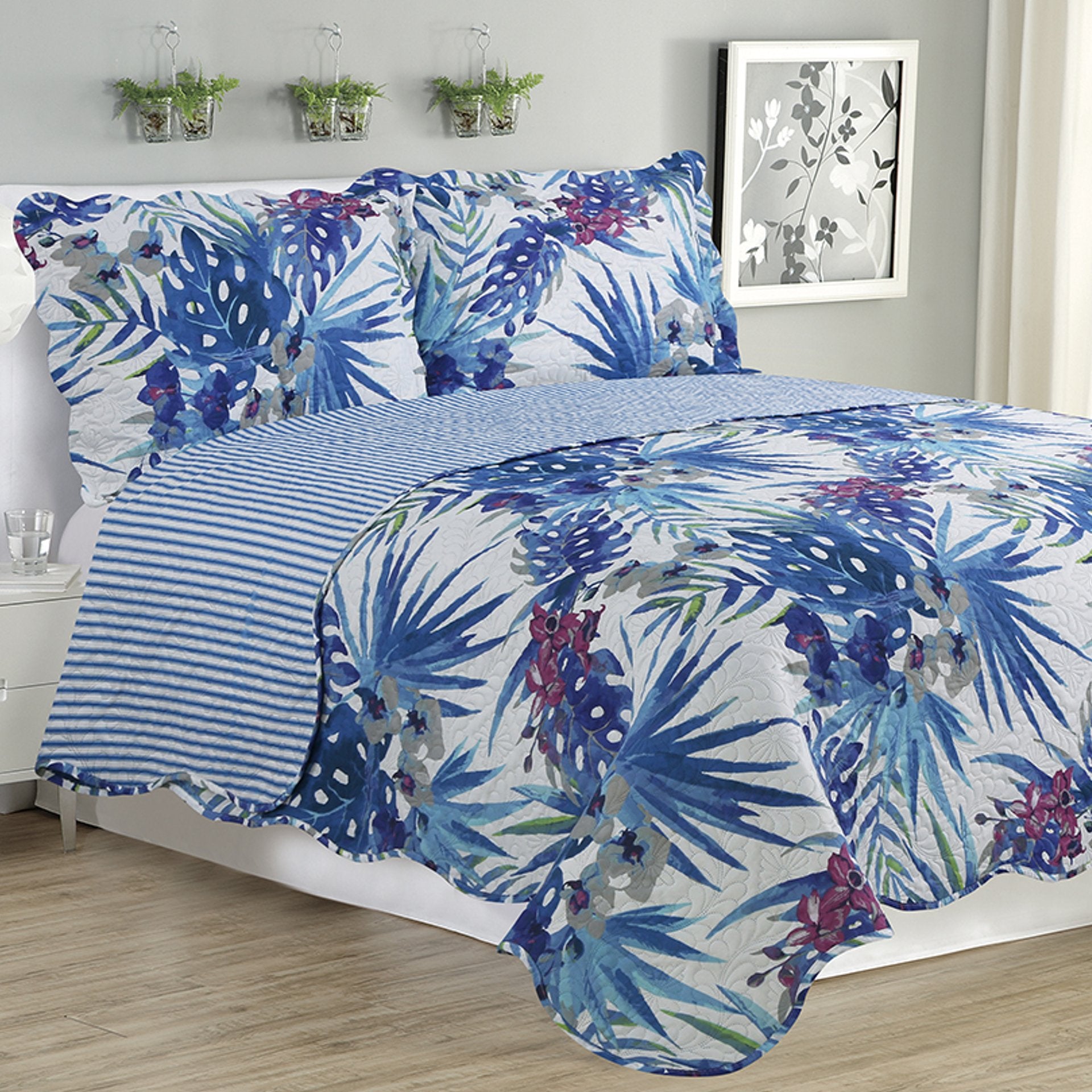 Melissa - 3 Piece Quilt Set - Blue Floral