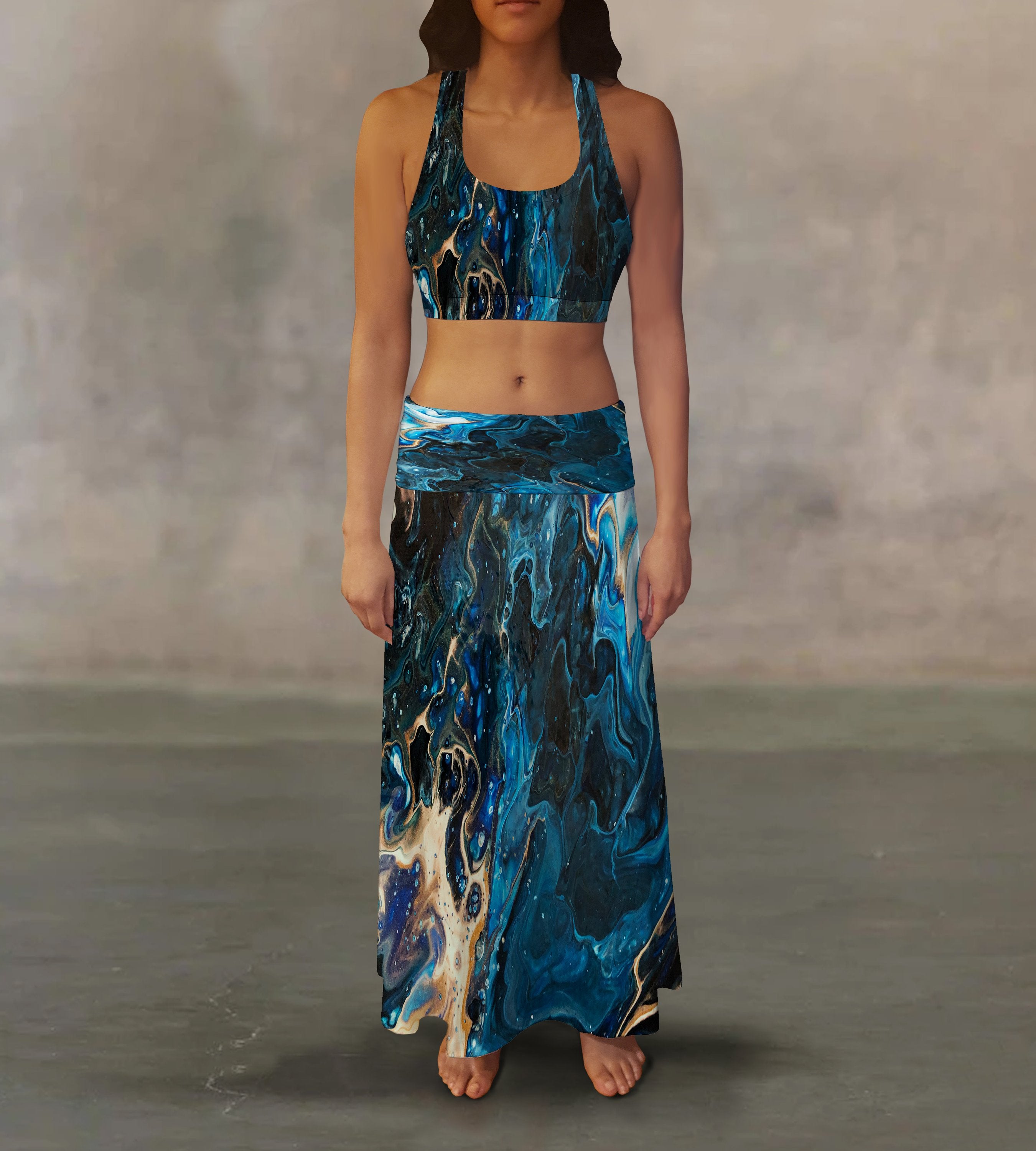 Blue Gold Liquid Maxi Skirt