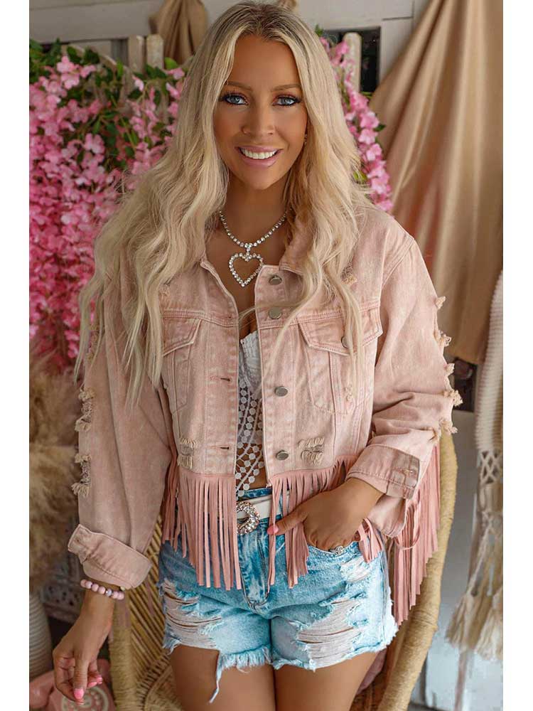 PINK FRINGE DENIM JACKET