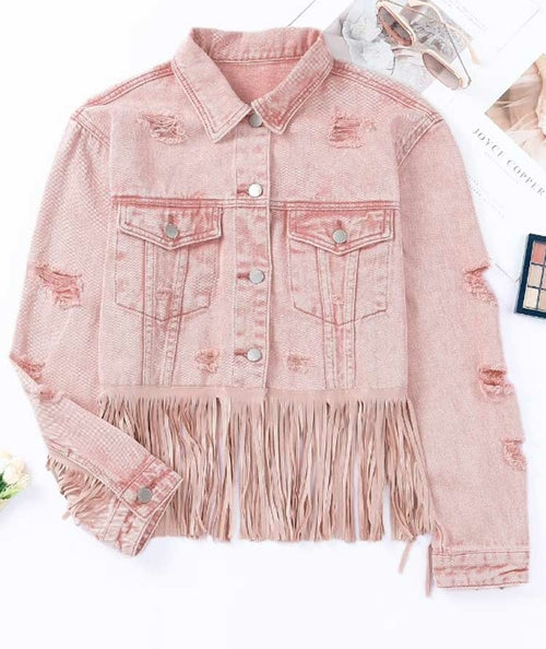 PINK FRINGE DENIM JACKET