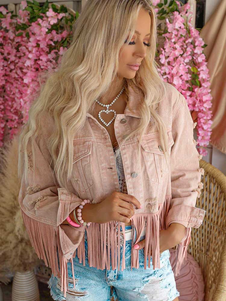 PINK FRINGE DENIM JACKET