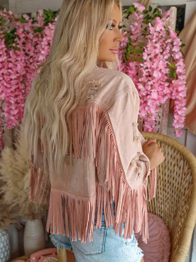 PINK FRINGE DENIM JACKET