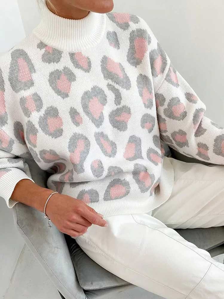 Leopard Print Crew Neck Sweater