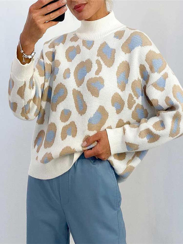 Leopard Print Crew Neck Sweater