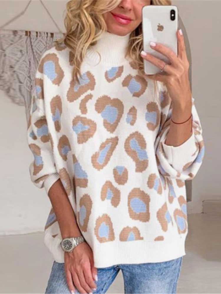 Leopard Print Crew Neck Sweater