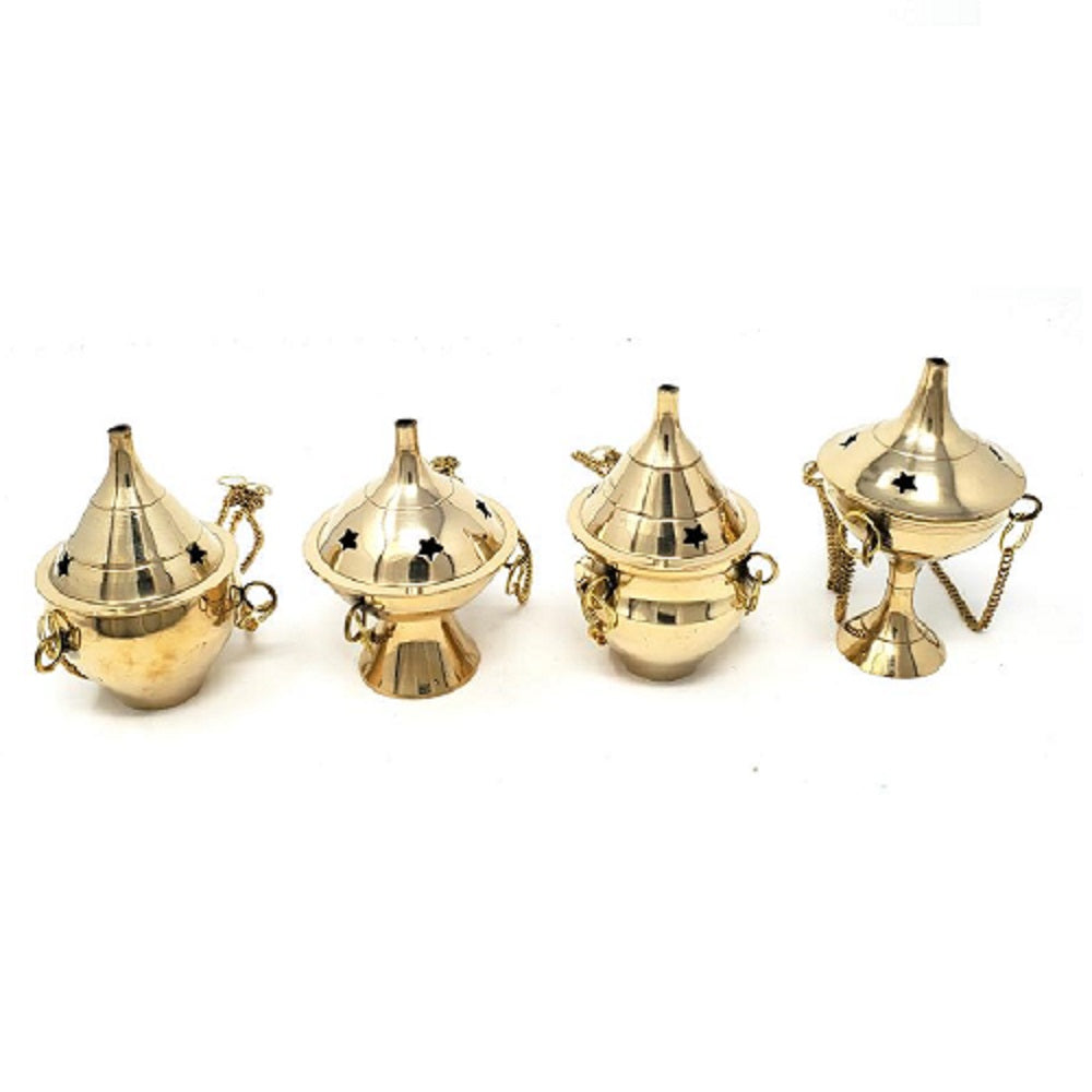 Assorted Brass Hanging Incense Burner  3.75" - 4 pcs