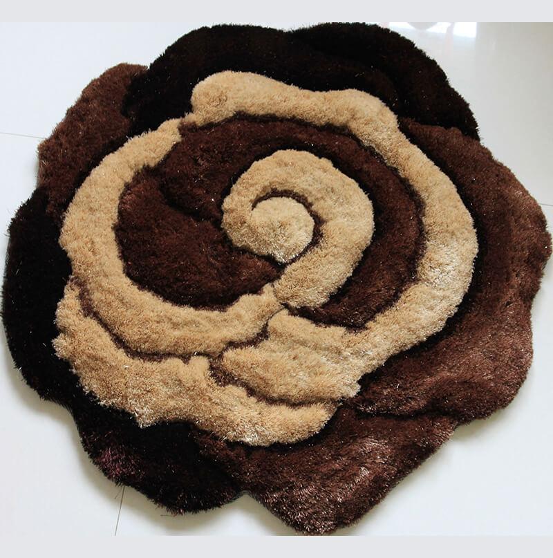 Brown and Beige Flower Decorative Rug