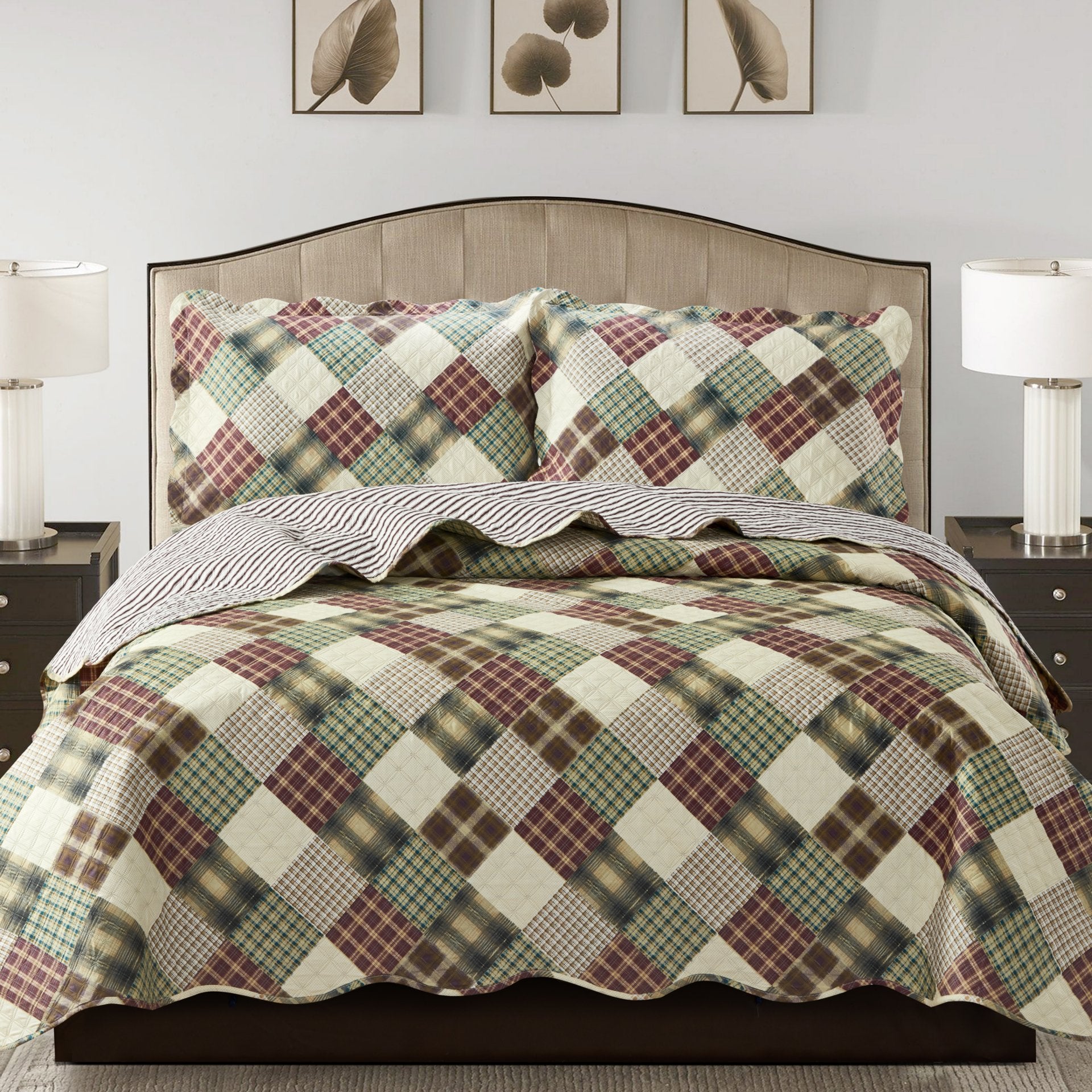 Jennifer 3 Piece Quilt Set - Brown