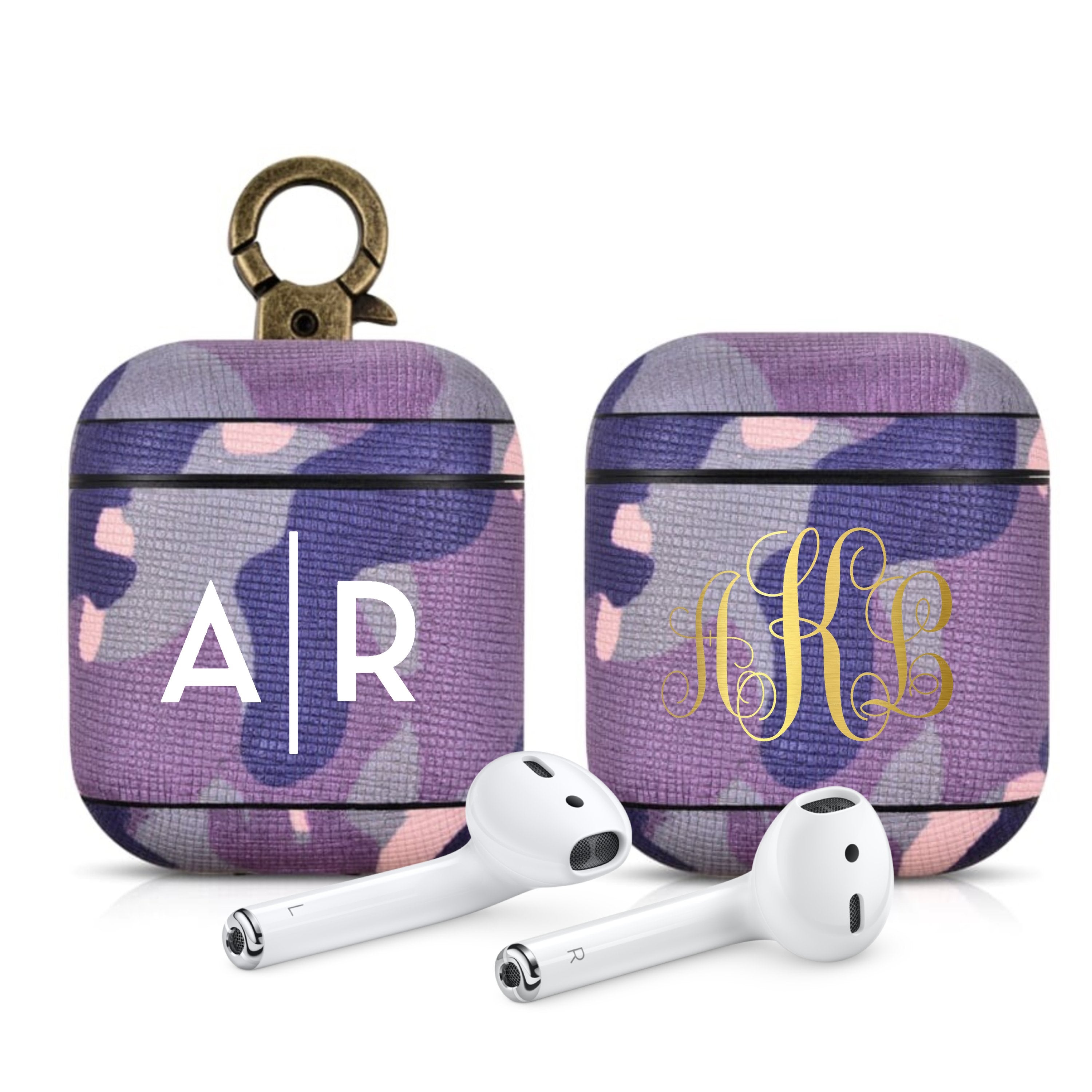 Camo Purple Premium Leather AirPods 1 & 2 Case