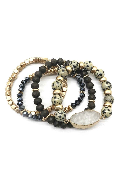 Crystal Metal Druzy Stone Bead Stretch Bracelet Set (more color