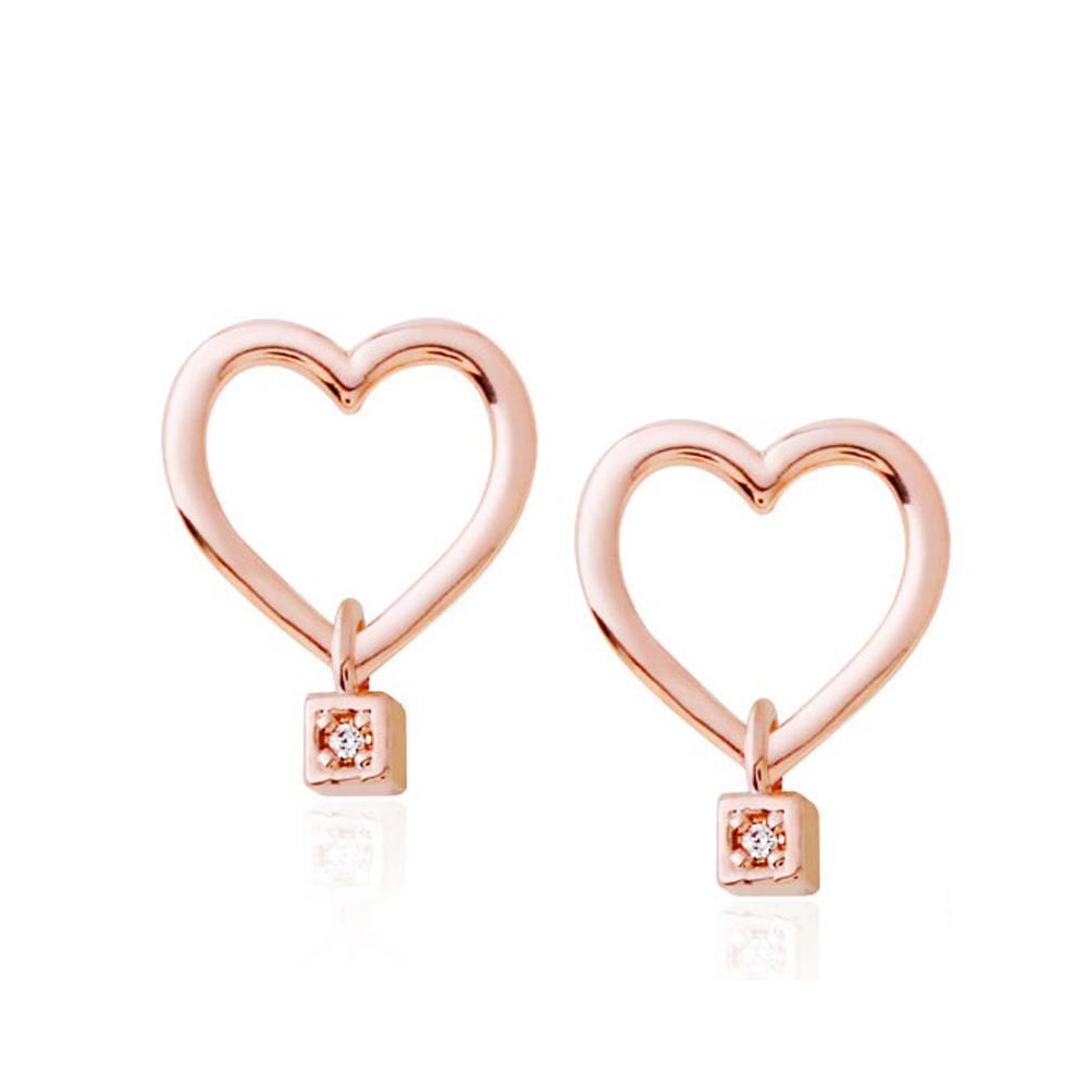 Bella Heart Rose Gold Earrings with 14K Gold Pin | Yellow Pandora