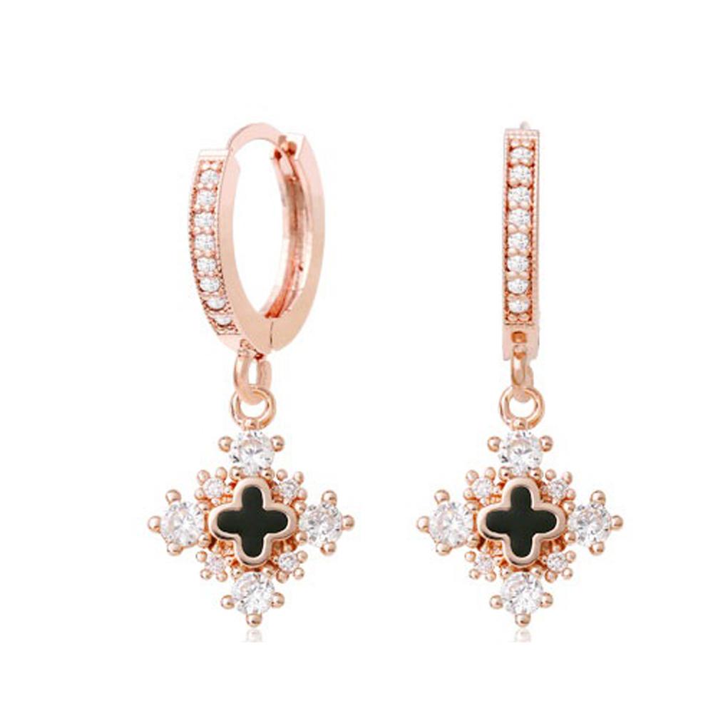 Brisa Hoop Rose Gold Crystal Cross Earrings with 14K Gold Pin | Yellow Pandora