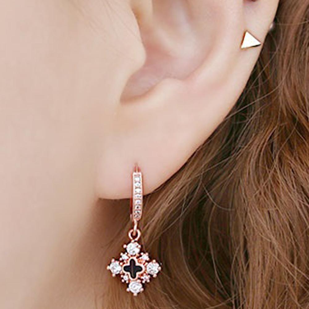 Brisa Hoop Rose Gold Crystal Cross Earrings with 14K Gold Pin