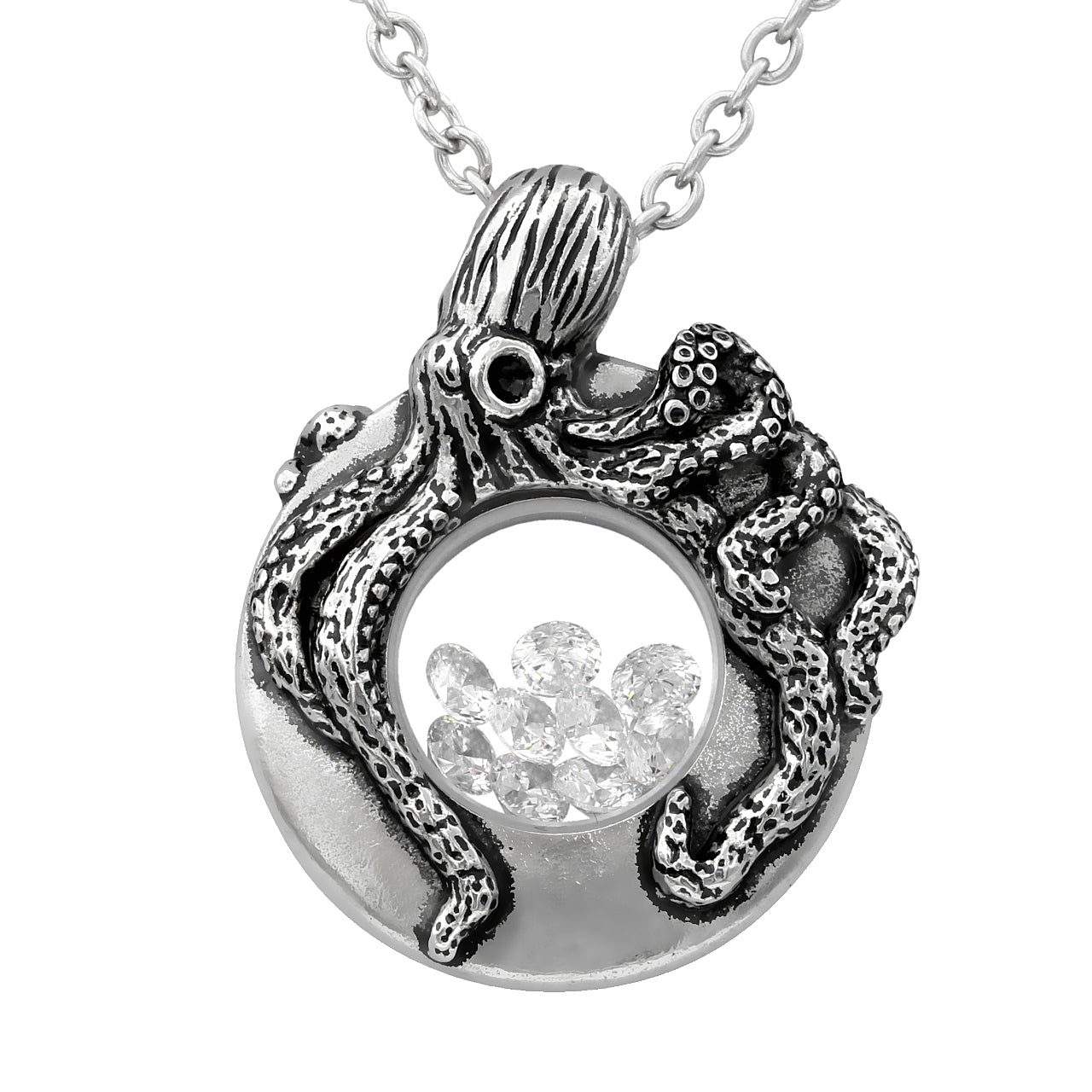 Kraken Floating Charm with White Swarovski Necklace | Blue Asteria