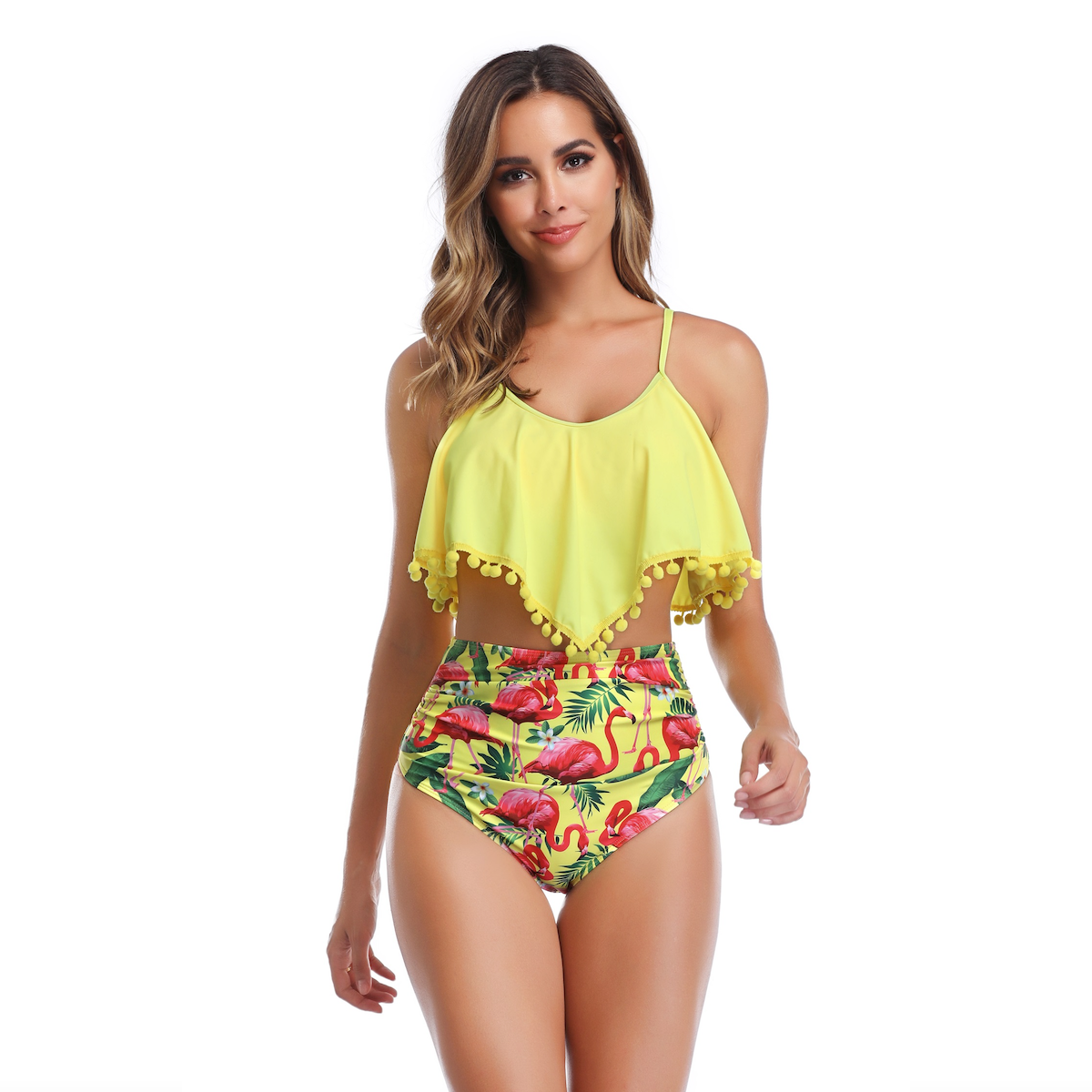 Yellow Flamingo Swimsuits Tankini Set