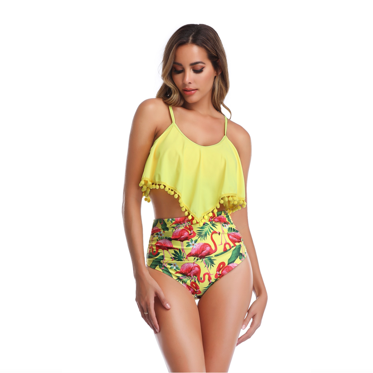 Yellow Flamingo Swimsuits Tankini Set