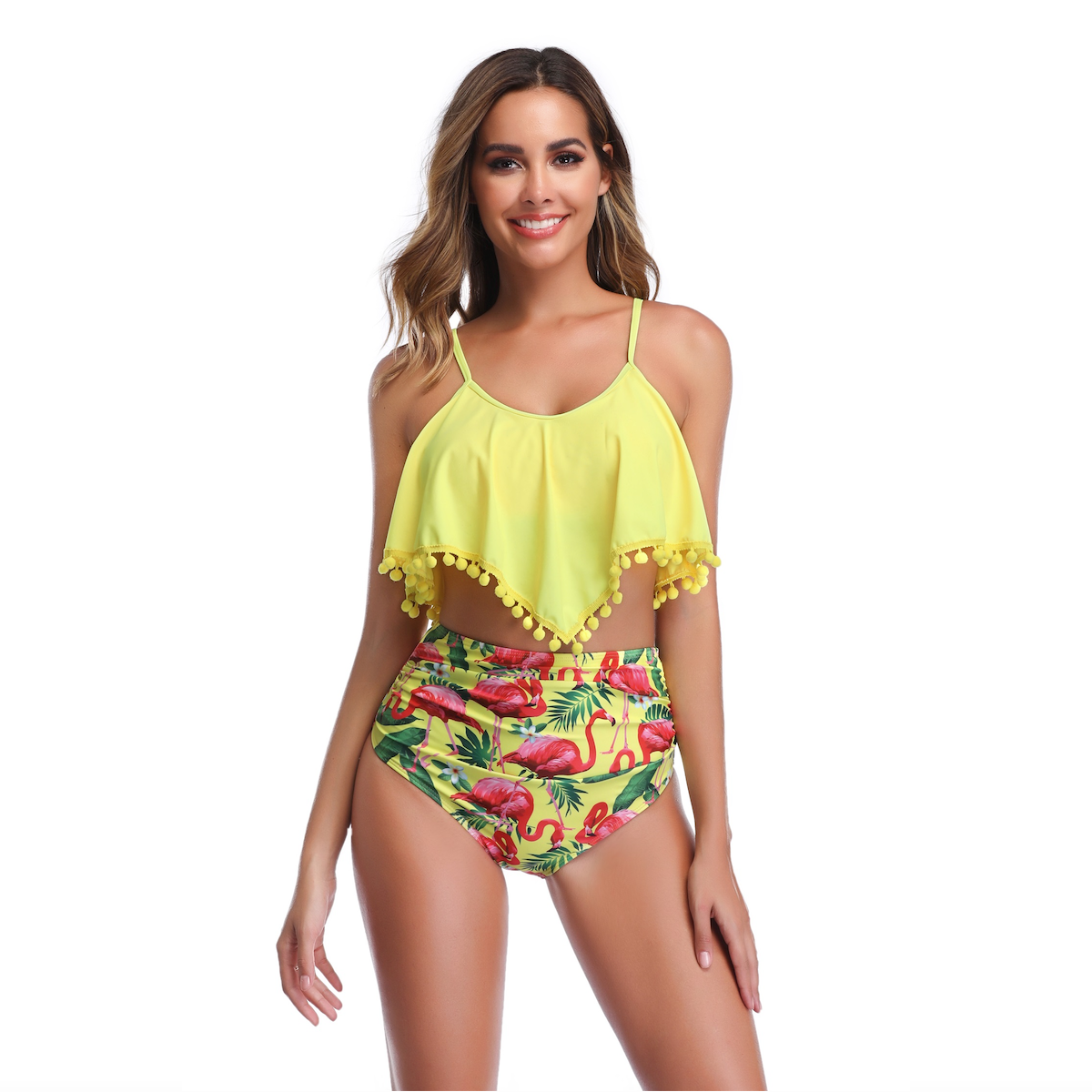 Yellow Flamingo Swimsuits Tankini Set