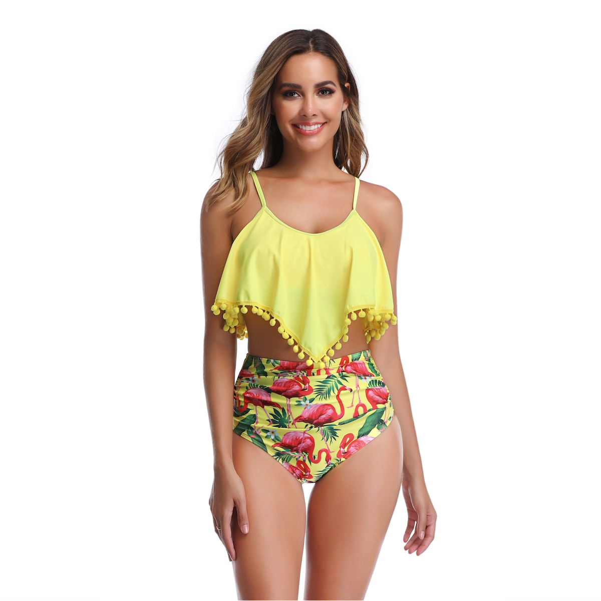 Yellow Flamingo Swimsuits Tankini Set