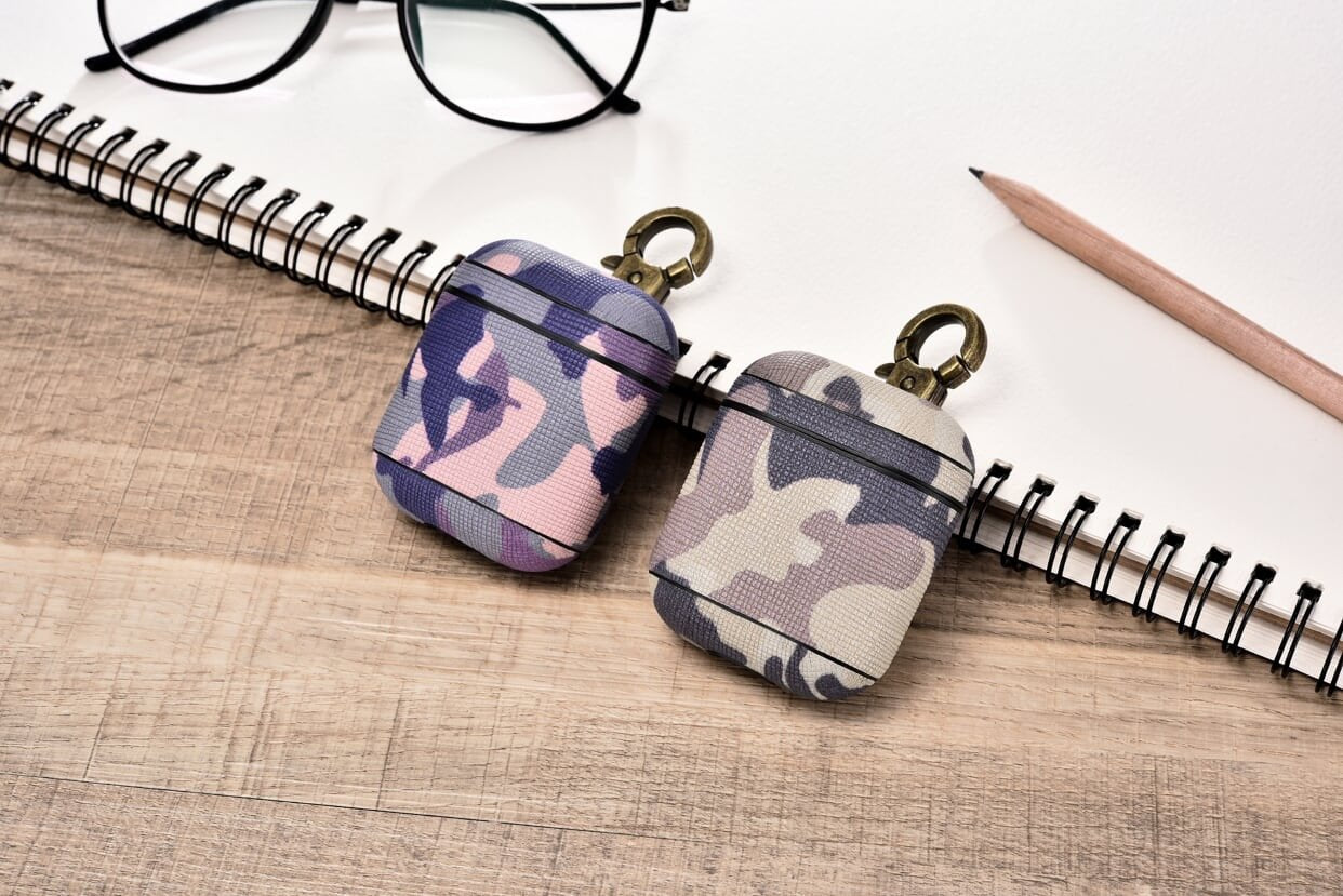 Camo Desert Sand Leather Custom AirPods 1 & 2 Case Hook Series