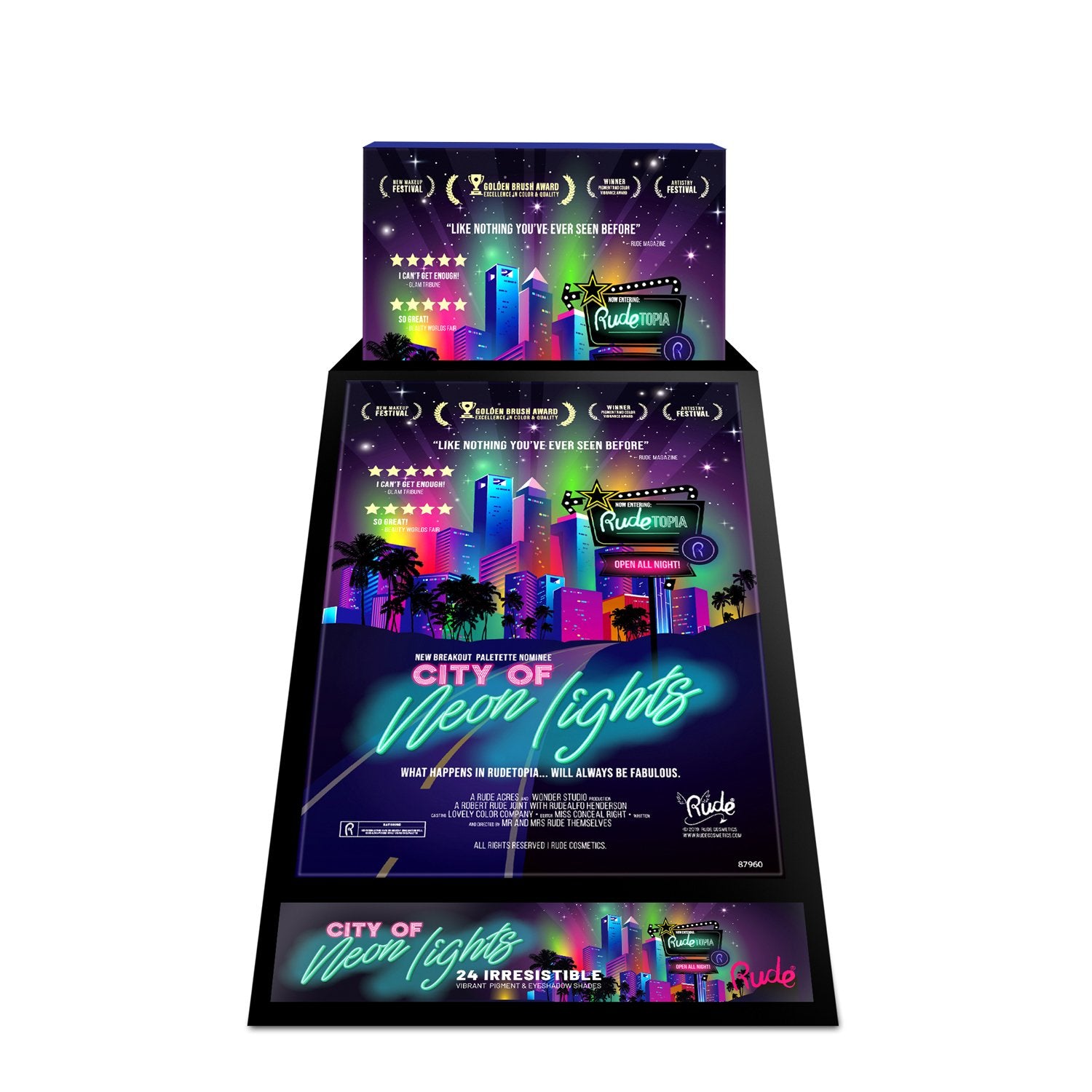 City of Neon Lights 24 Vibrant Pigment & Eyeshadow Palette Display | Gold Thanatos