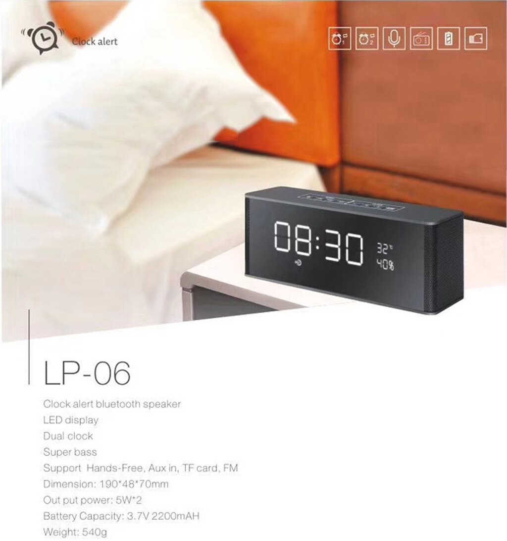 Clock Speaker Wireless Bluetooth Stereo Alarm