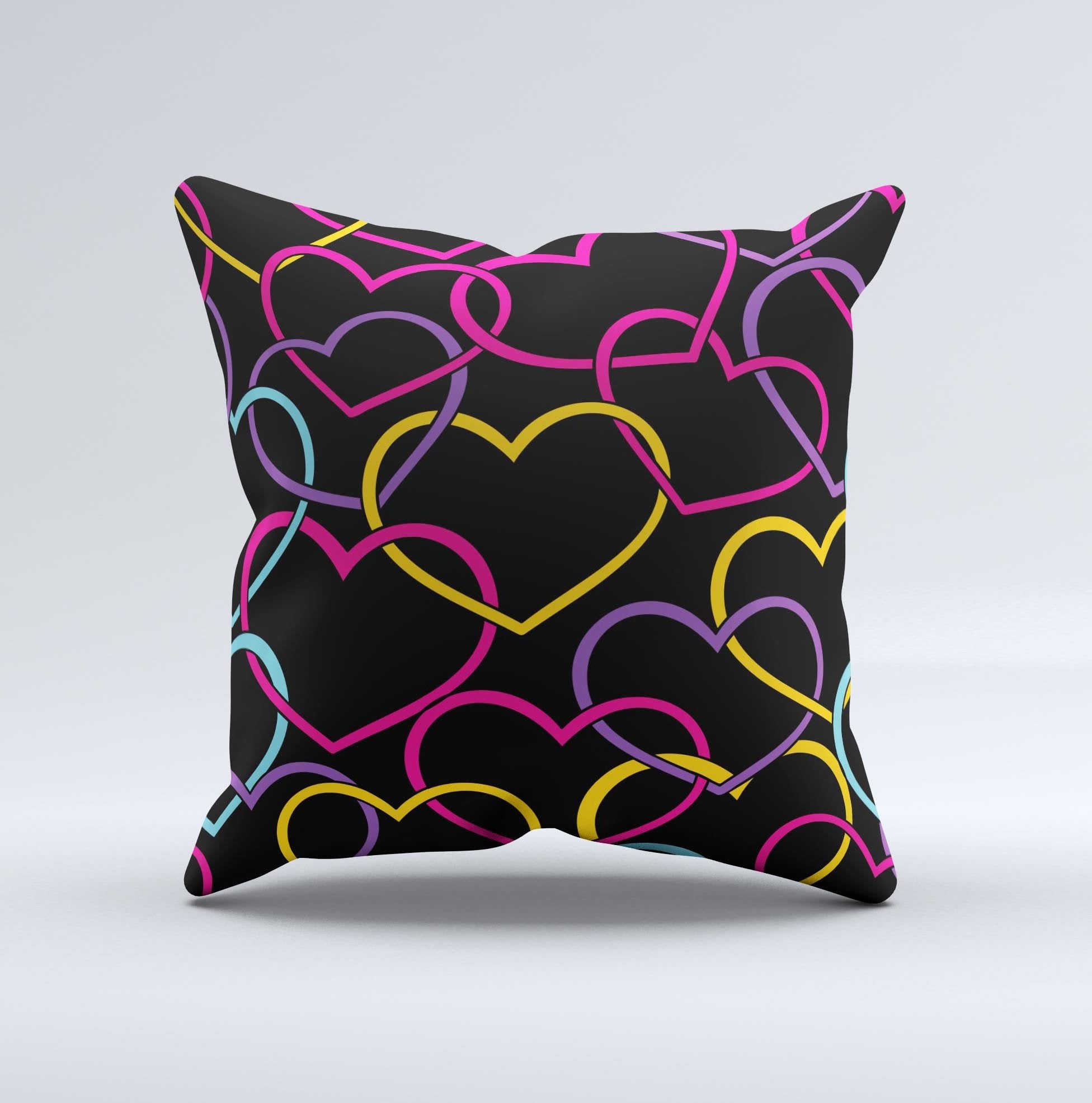 Colorful Vector Hearts Ink-Fuzed Decorative Throw Pillow | Blue Leto