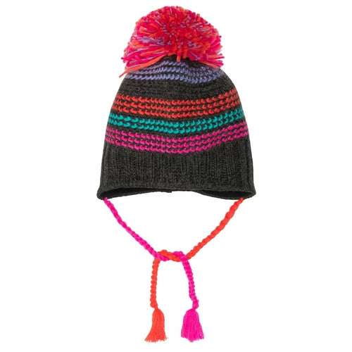 Earflap Knit Hat Dark Grey Mix Multicolor