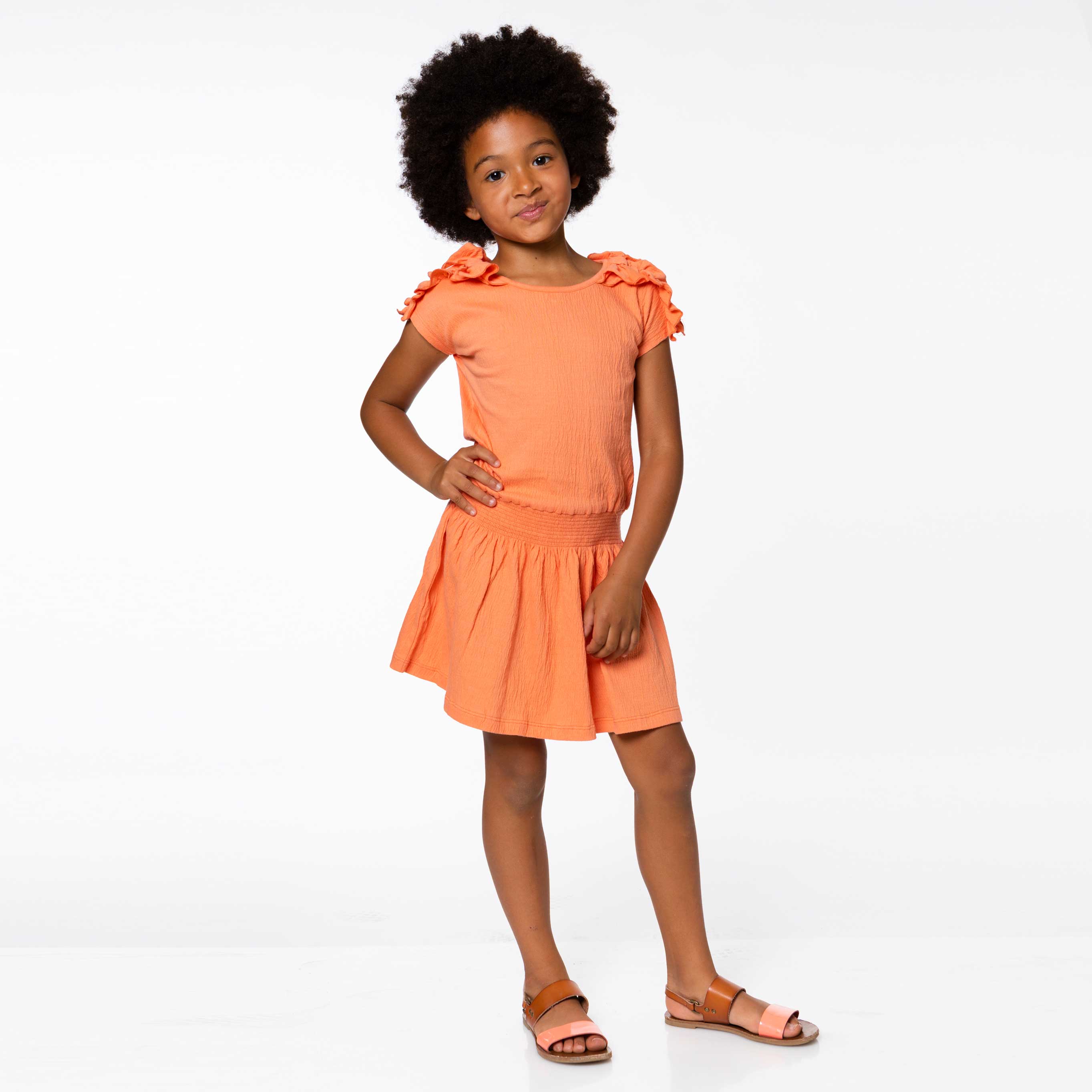 Crinkle Dress With Ruffle Coral