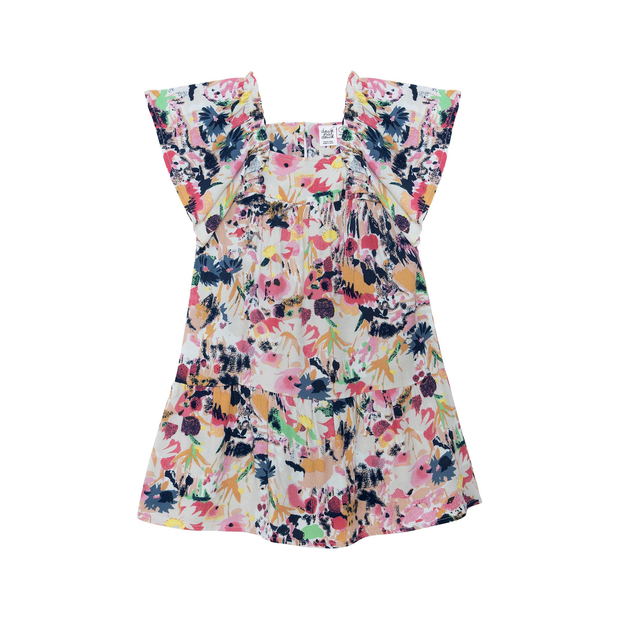 Printed Dress With Ruffles Abstract Flowers