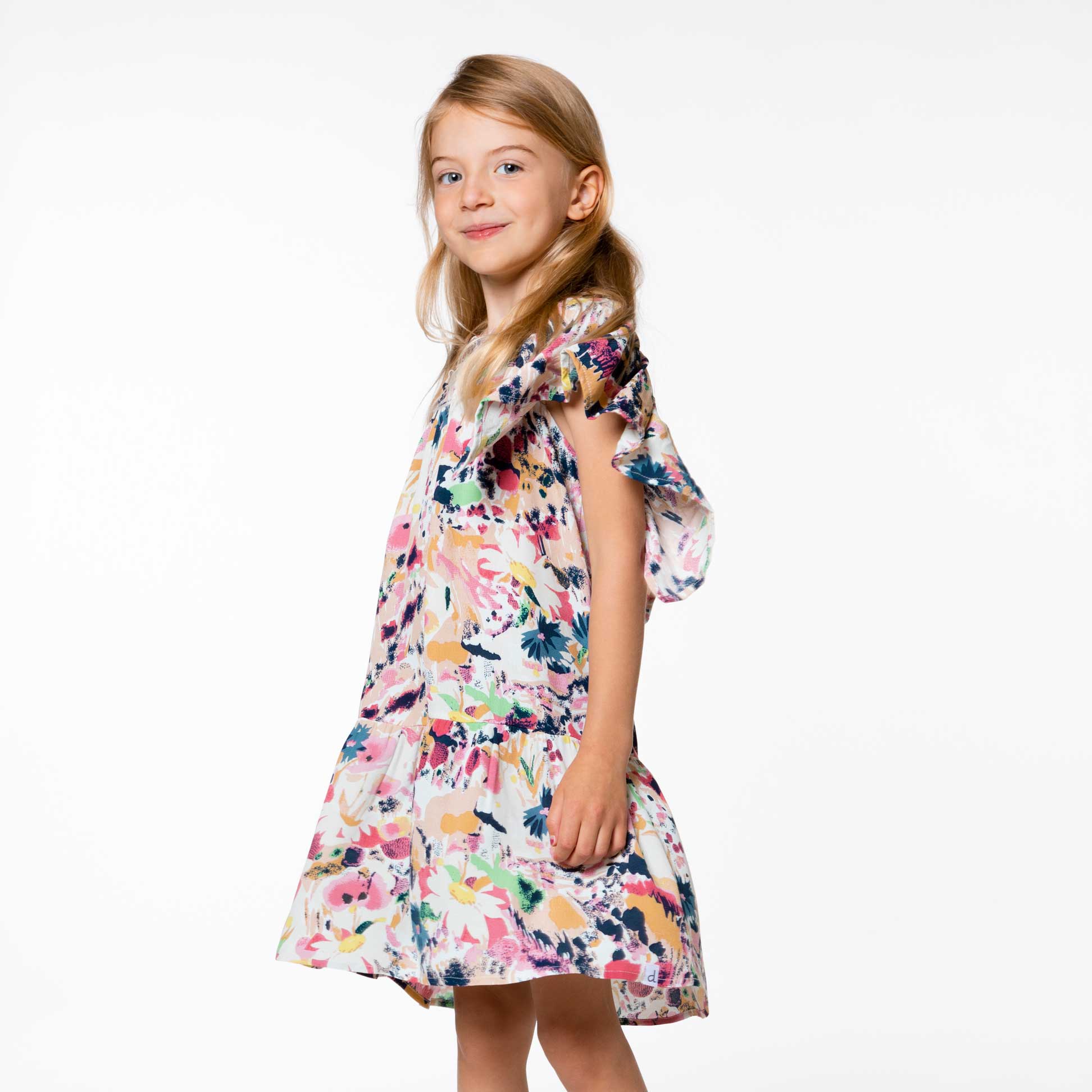 Printed Dress With Ruffles Abstract Flowers