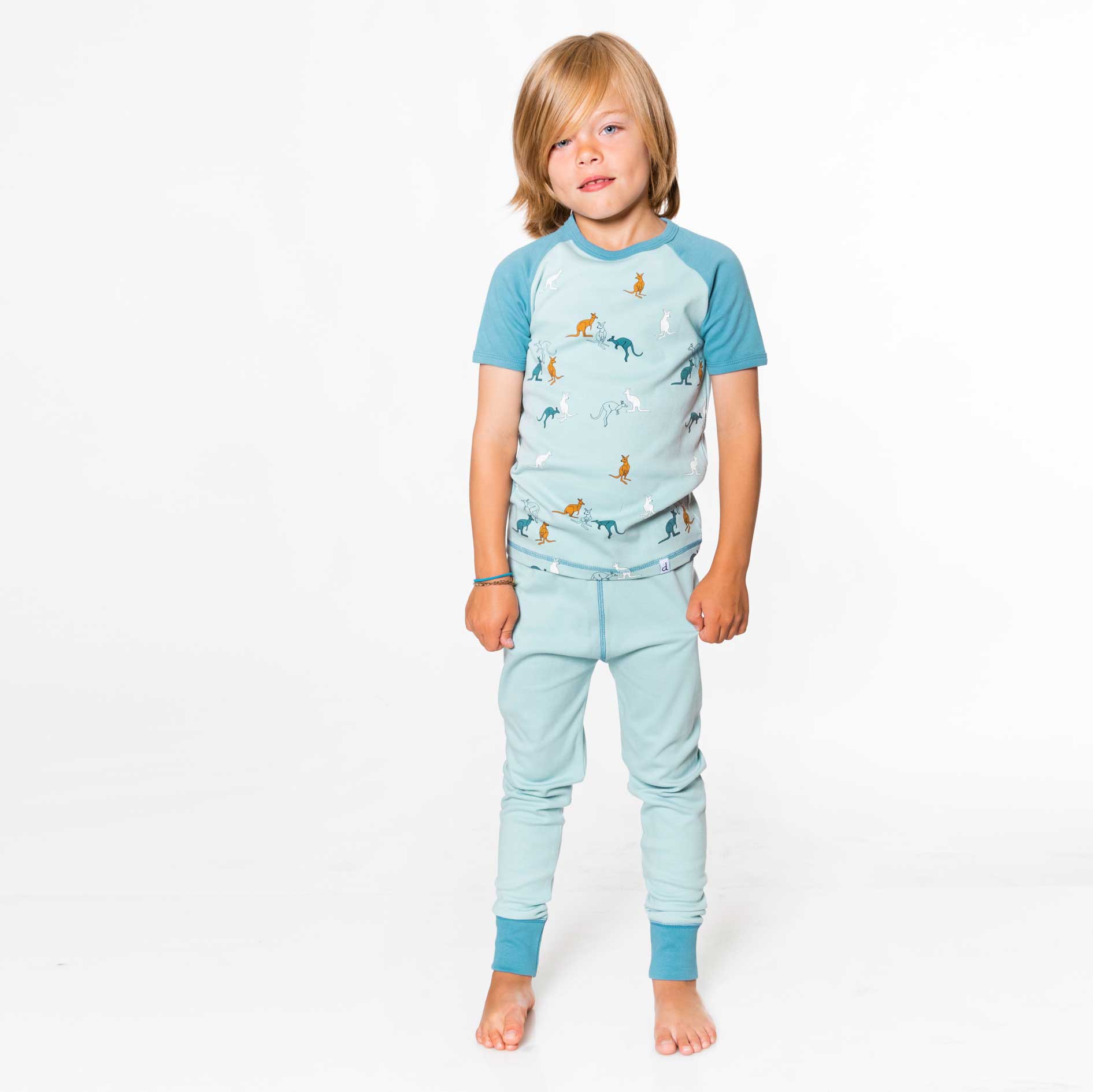 Organic Cotton Two Piece Pajama Set Light Turquoise