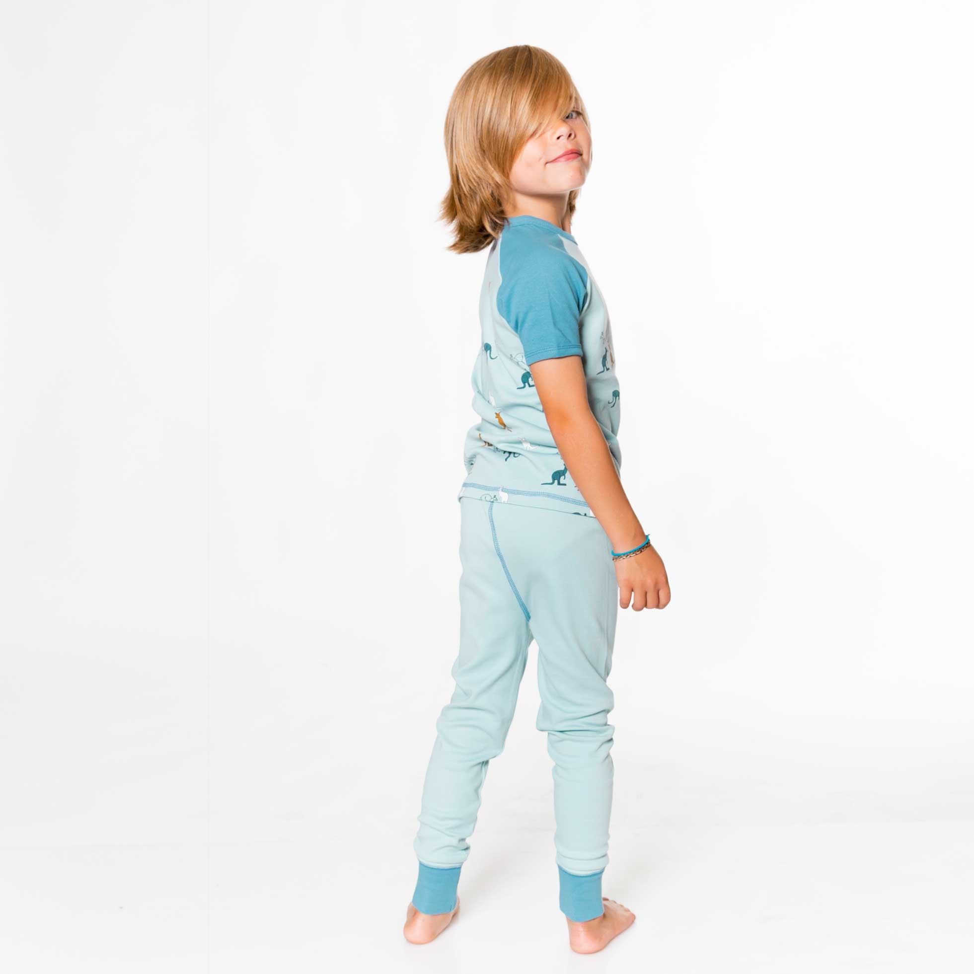 Organic Cotton Two Piece Pajama Set Light Turquoise