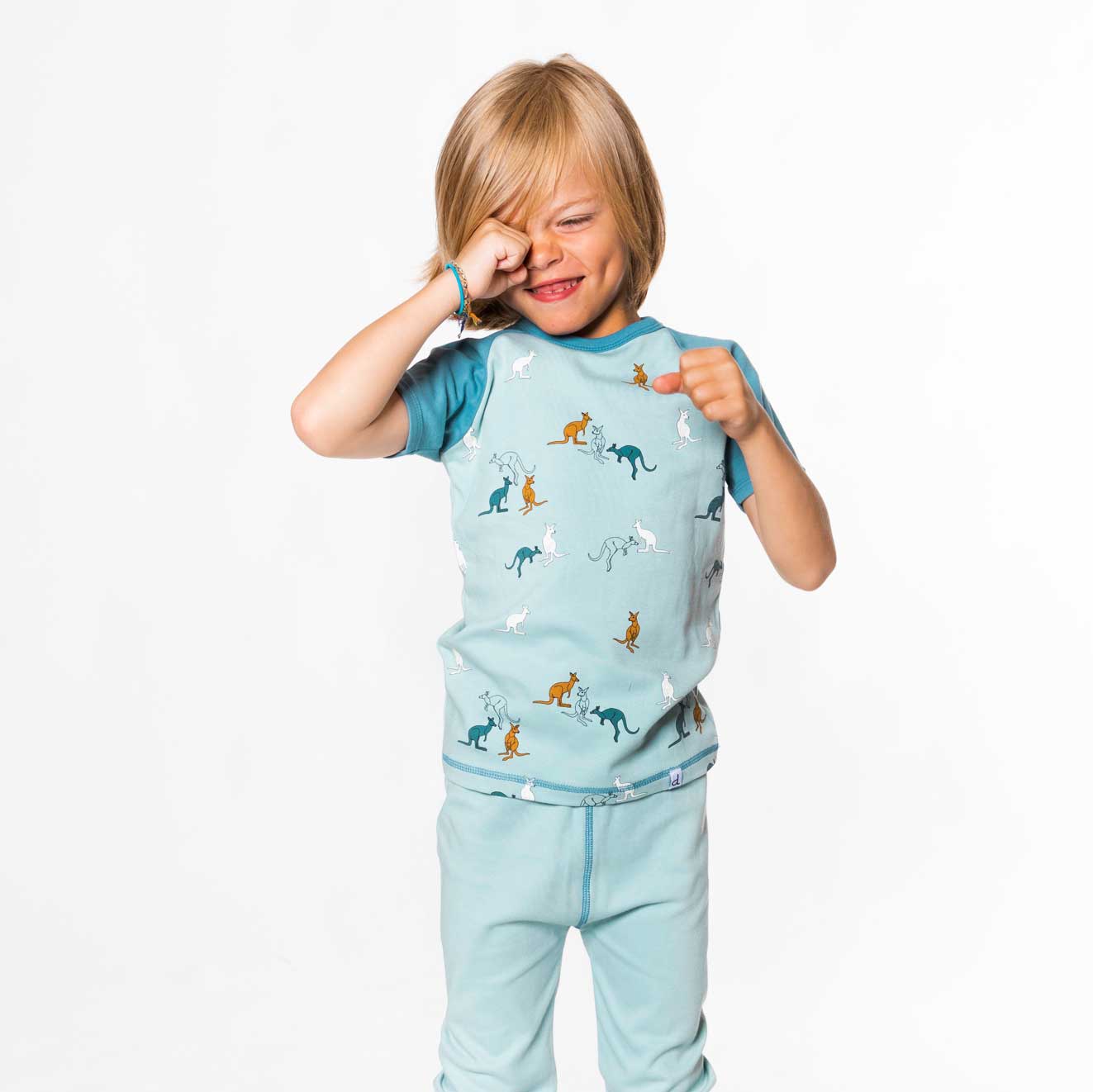 Organic Cotton Two Piece Pajama Set Light Turquoise