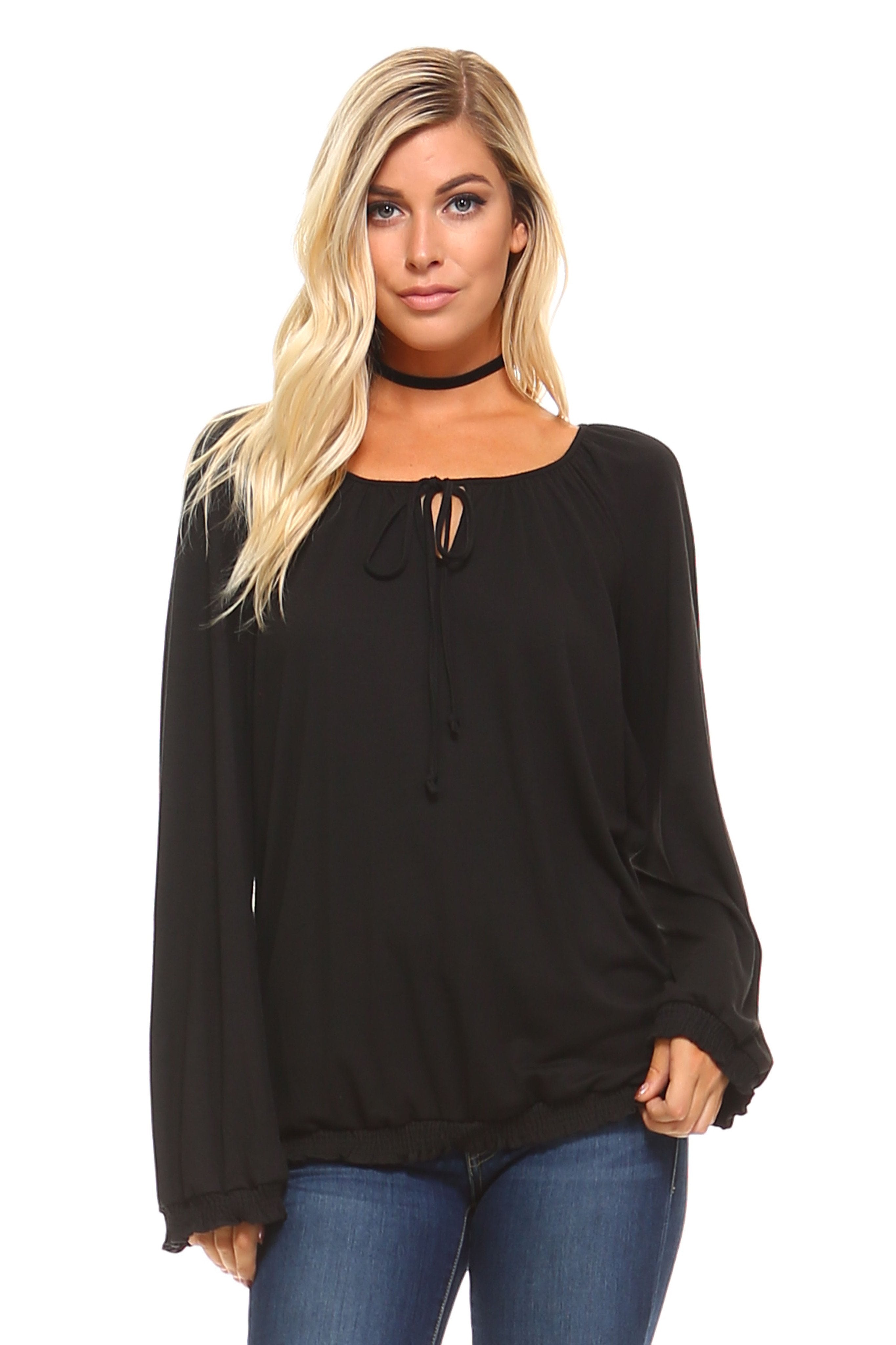 Women's Long Sleeve Solid Peasant Top | Ivory Felix