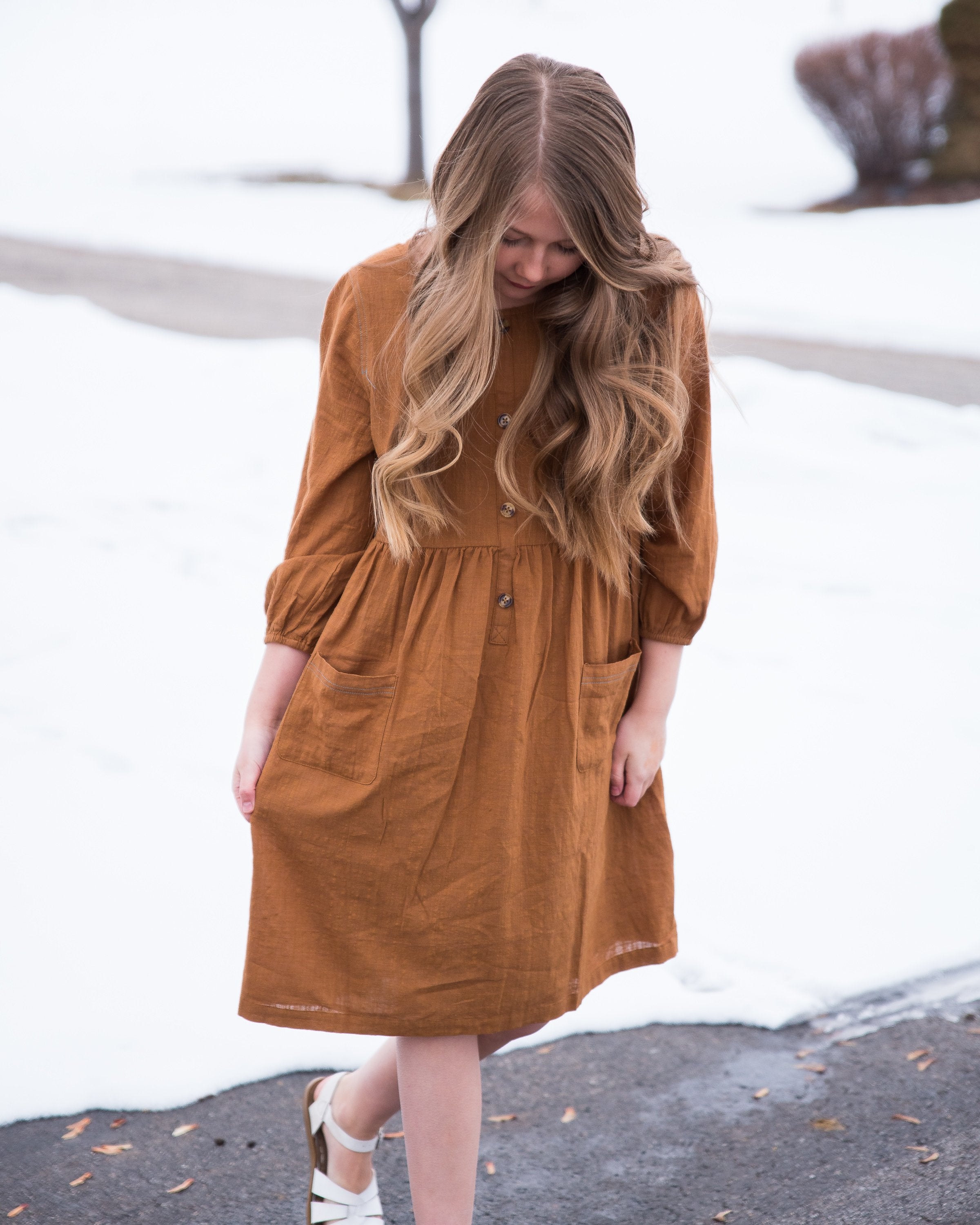 Button-Down Midi Peasant Dress for Girls