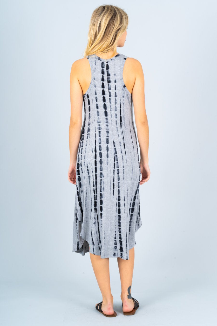 Tie Dye V neck Midi Dress with Curved Hem