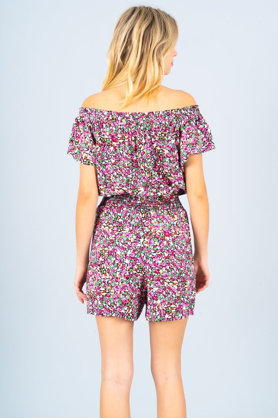 Ditsy Floral Print Off the Shoulder Romper