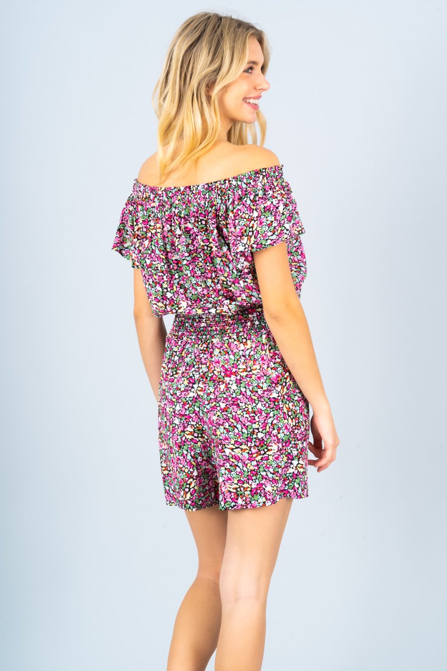 Ditsy Floral Print Off the Shoulder Romper