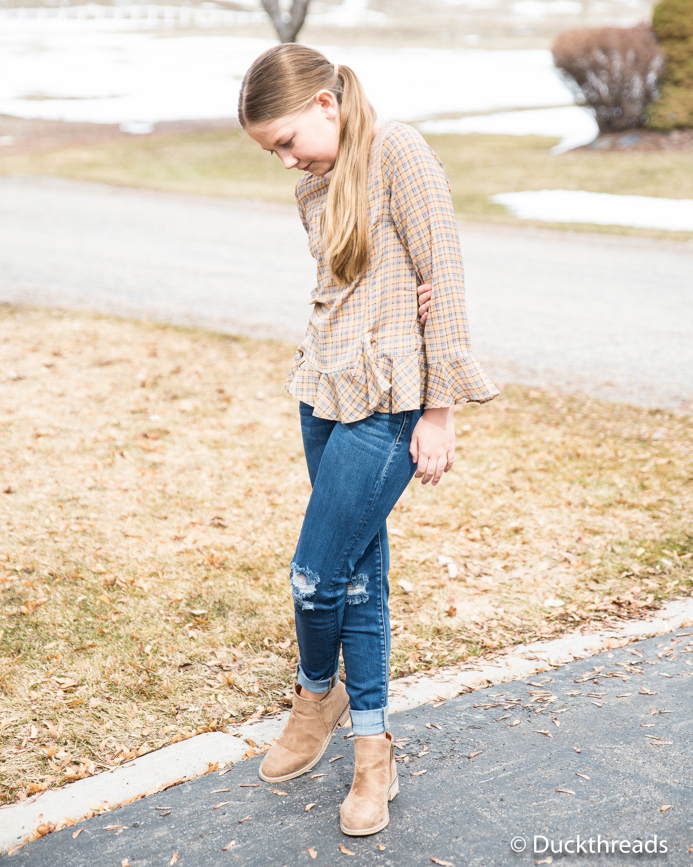 Plaid Bell Sleeve Top