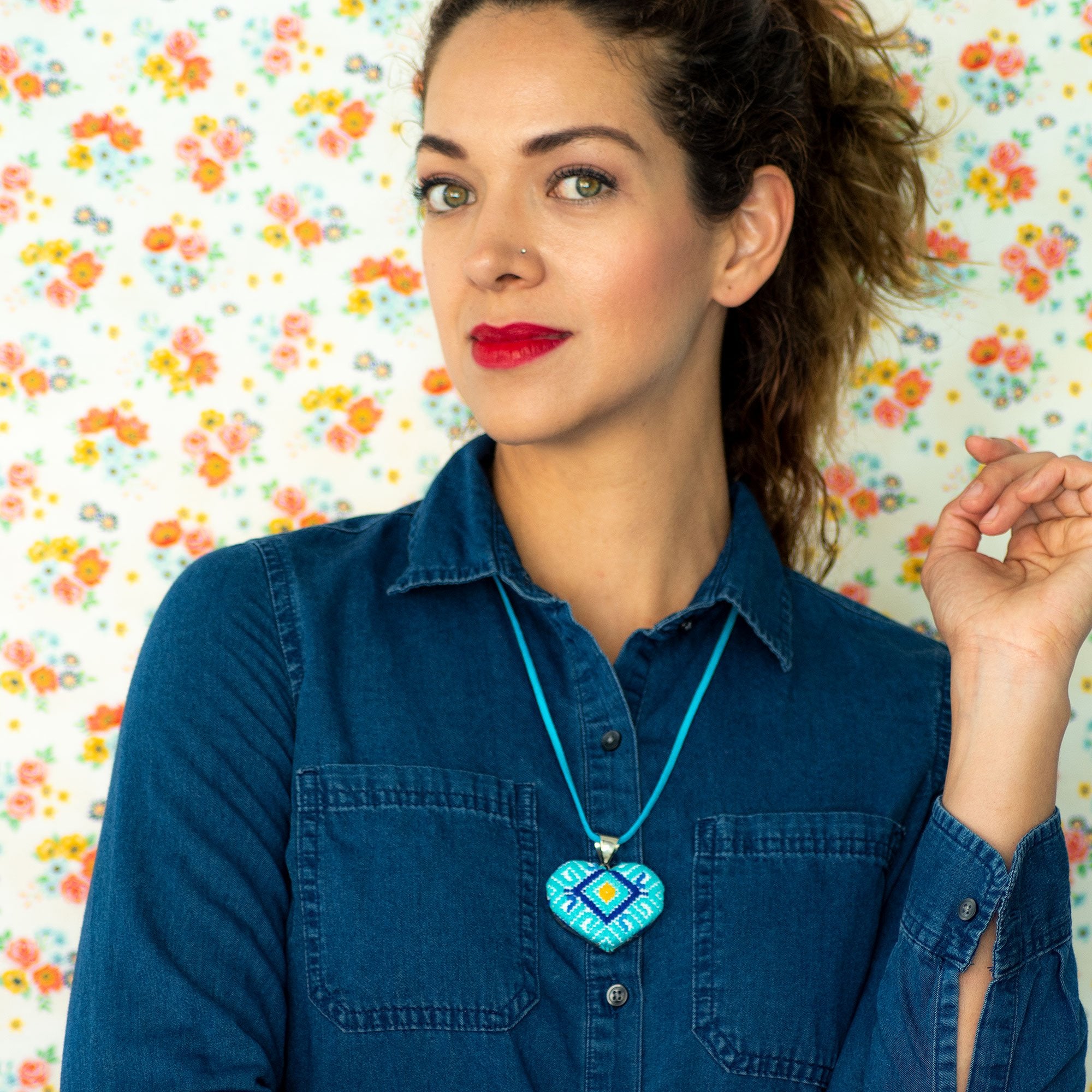 San Andres Heart Textile Necklace.