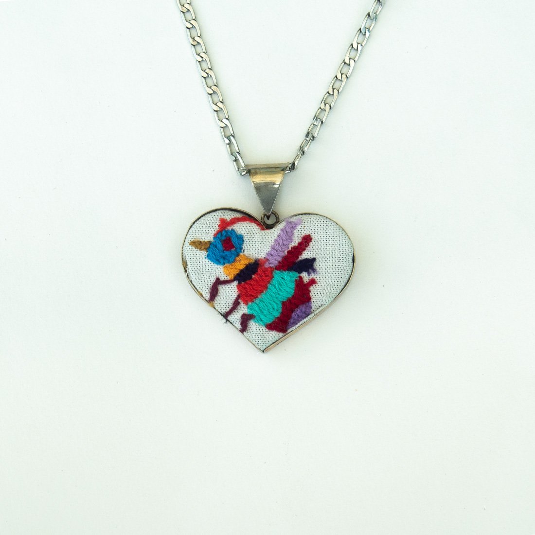 Tenango de Doria Embroidered Heart Necklace.