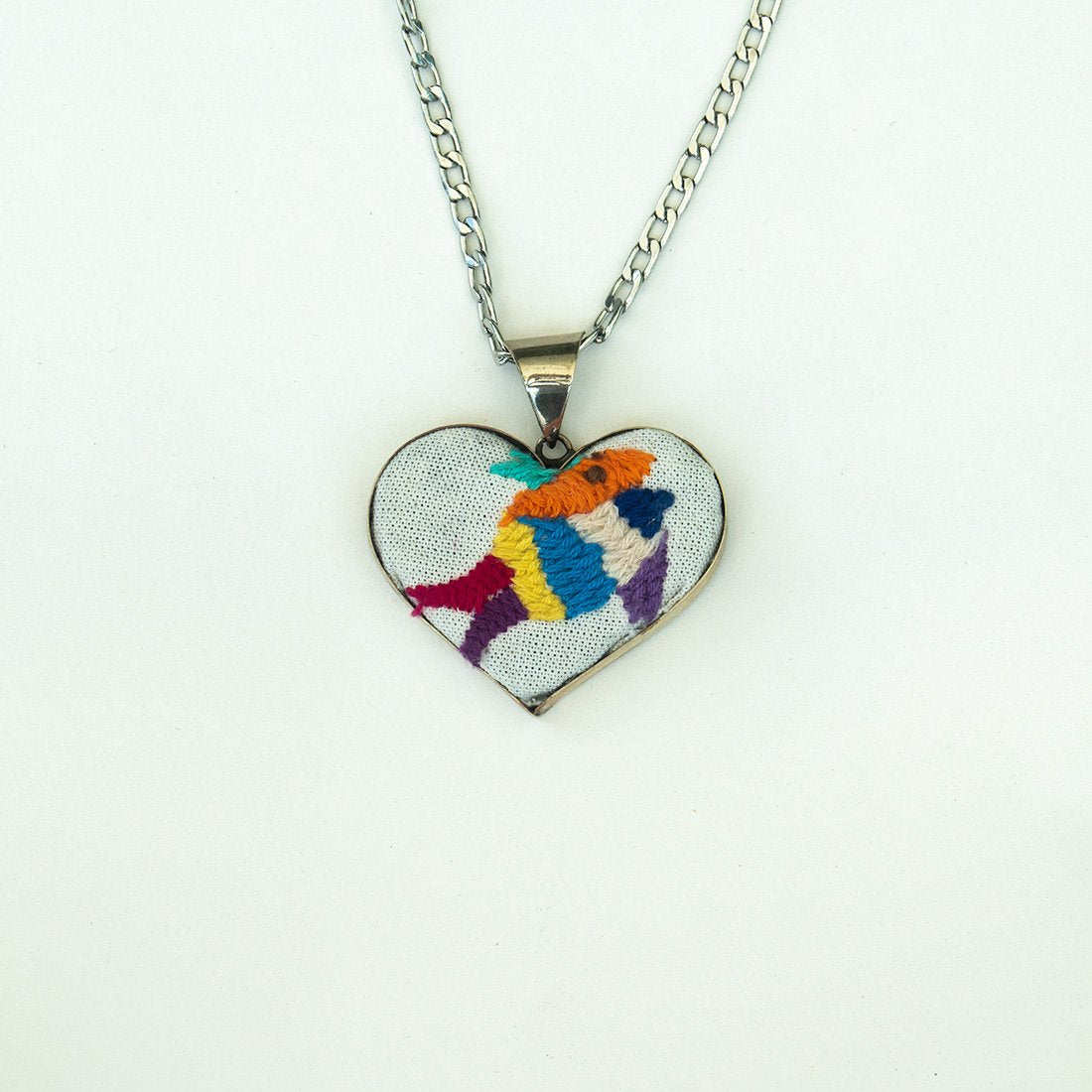 Tenango de Doria Embroidered Heart Necklace.