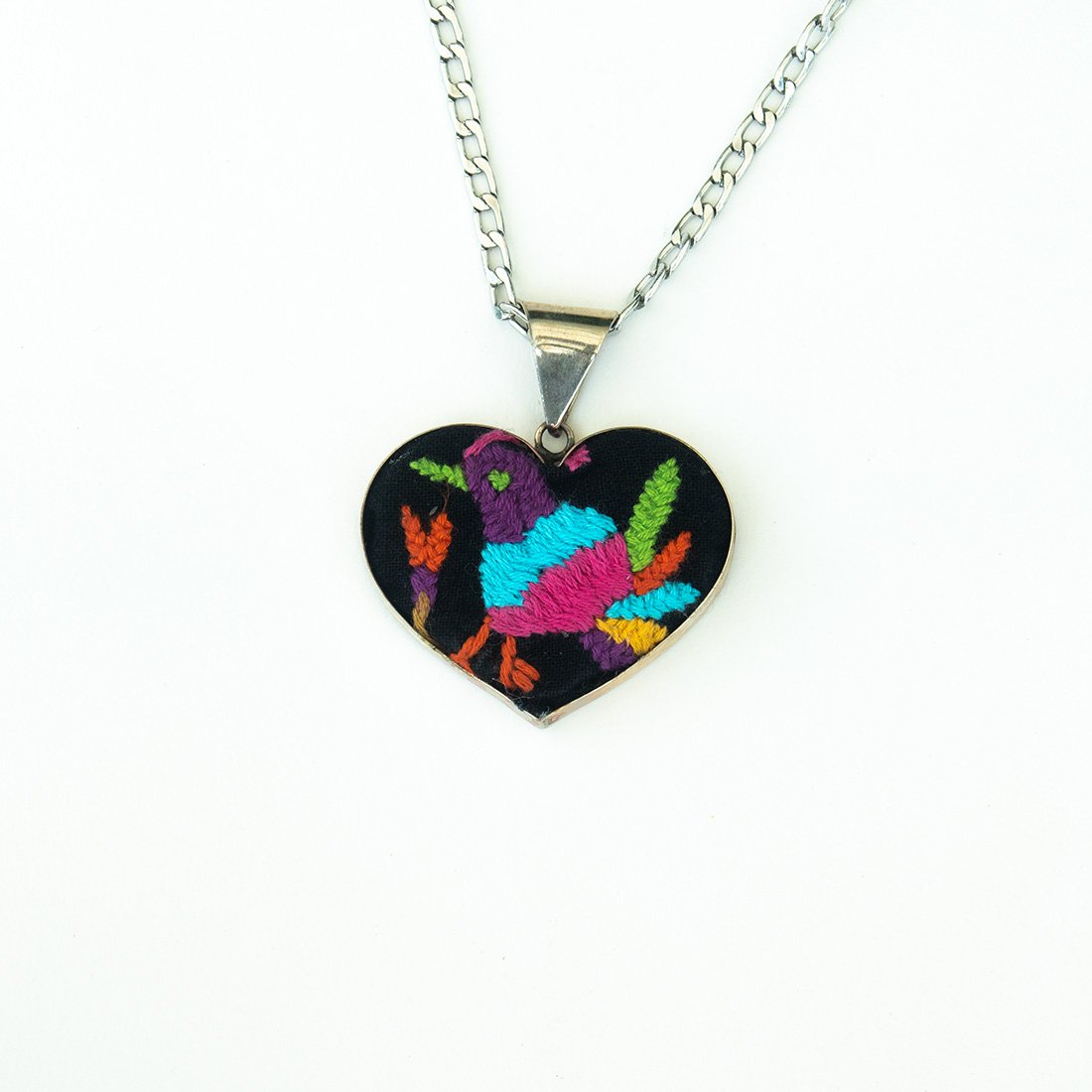 Tenango de Doria Embroidered Heart Necklace.