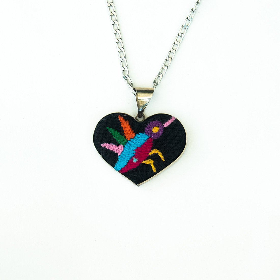 Tenango de Doria Embroidered Heart Necklace.