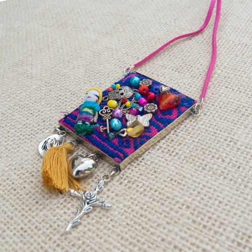 Mexican Medallion Necklace with Embroidered Doll.