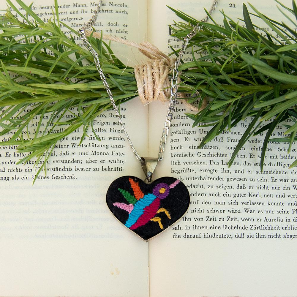 Tenango de Doria Embroidered Heart Necklace.