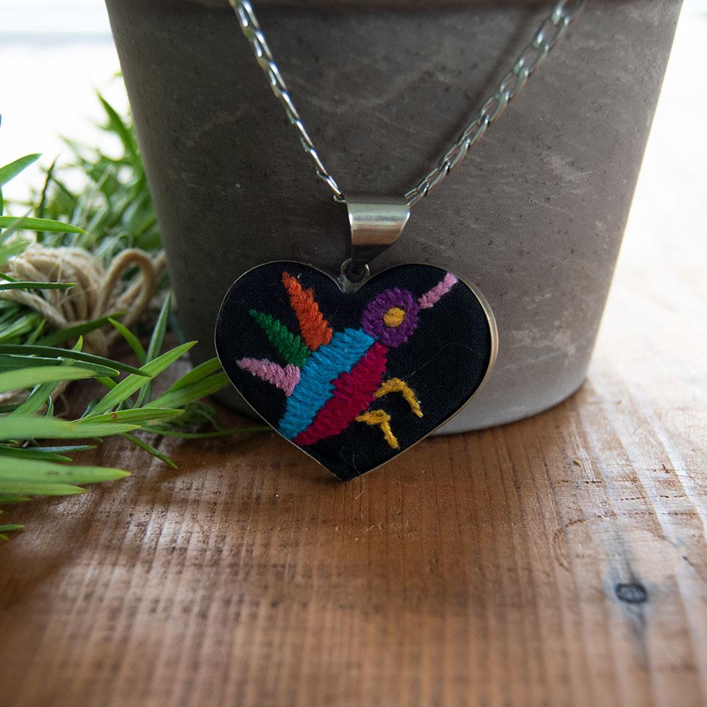 Tenango de Doria Embroidered Heart Necklace.