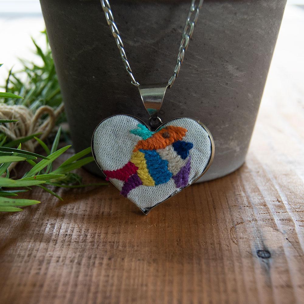 Tenango de Doria Embroidered Heart Necklace.