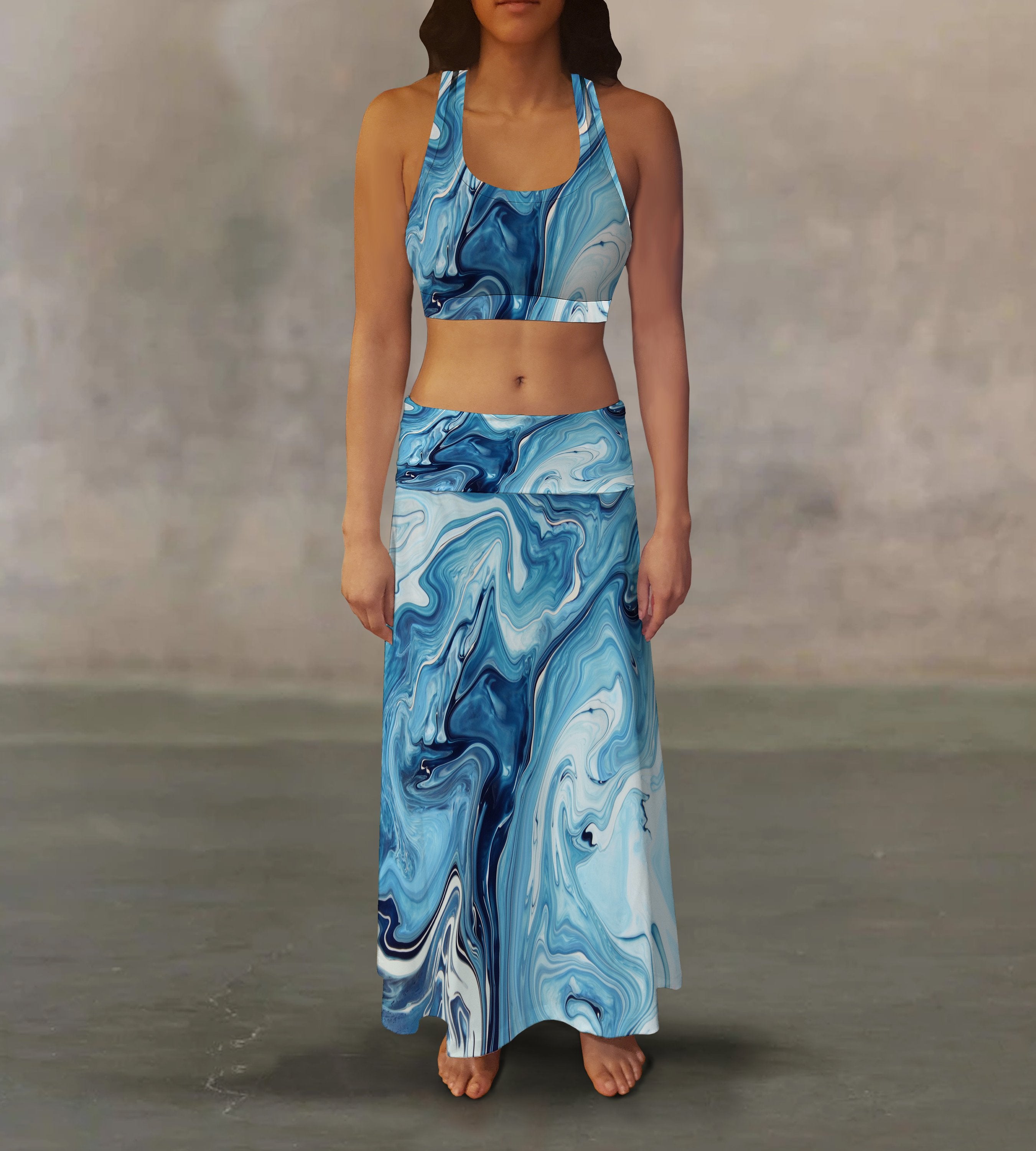 Dark Blue Liquid Maxi Skirt