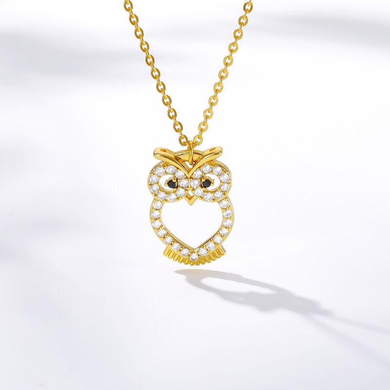 Delicate Crystal Night Owl Chain Necklaces For